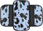 Cow Print Car Center Console Cover PVC Leather Armrest Cushion with 2 Storage Bags Universal Car Armrest Seat Box Pad Car Interior Accessories Protector for Women Men (Blue Black)
