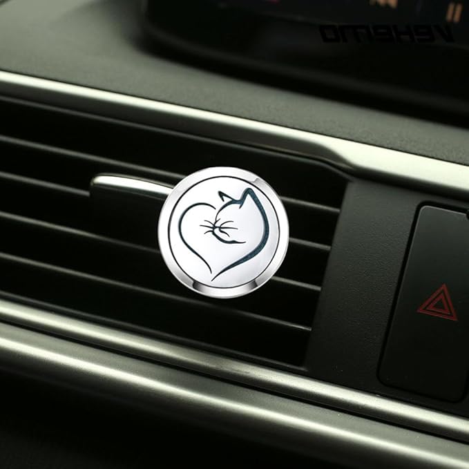 Essential Oil Car Diffuser Vent Clips (Oil Not Included) Stainless Steel Love Cat Car Accessories for Women with 10 Felt Pads