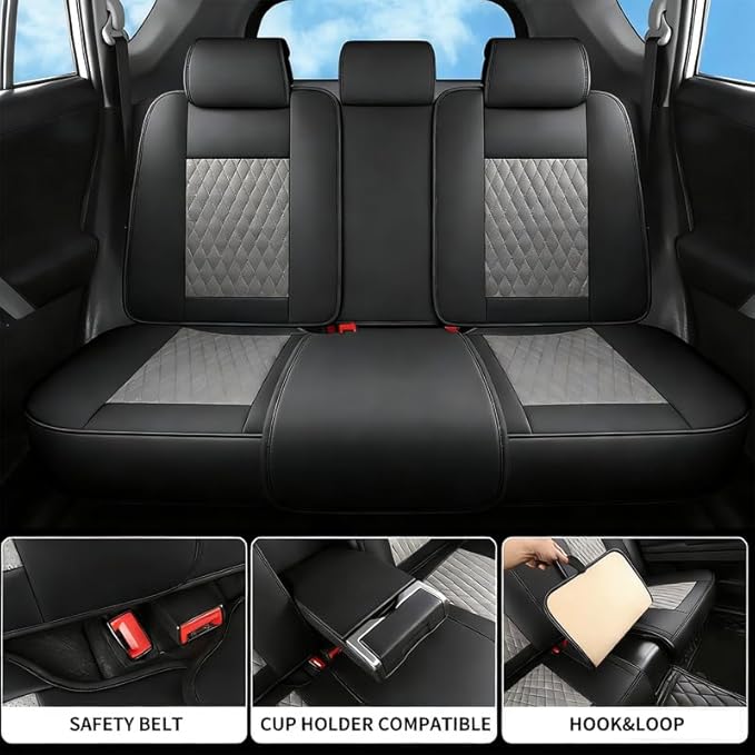 Car Seat Covers Full Set Custom Fit for Ford Focus 2000-2018 - Premium Faux Leather with Lumbar Support | Breathable, Waterproof, Anti-Slip, Durable (Black&Gray,Full Set)