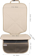 Car Seat Protector Leather Waterproof Child Safety Seat Protector Cover with Thick Pad and 2 Large Pockets Durable Kick Mat for All Auto Seat (Beige)