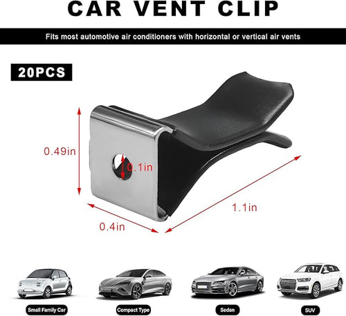 20PCS Square Head Car Vent Clips, Auto Air Conditioner Decorative Clips Output Perfume Clamp, Metal Air Freshener Clip Vent Output Clamps Replacement for Most Vehicles