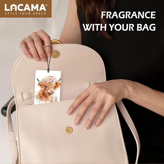 Lacama Floral Highland Cow Car Air Freshener 3Pcs, Cute Western Cow Flower Cars Scents Air Freshener for Women Girls Gifts, Western Cows Car Accessories Interior Mirror Decor Hanging