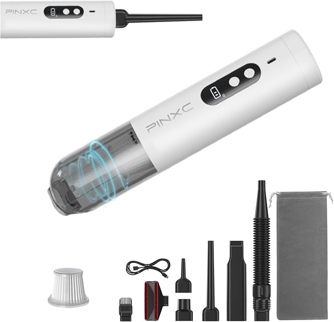 Mini Vacuum Cleaner Cordless 15000PA High Power,Handheld Car Vacuum, 5 in 1 Portable Vacuum for Car, Home & Pet Hair, Type-C Rechargeable, LED Display,Up to 30 Mins Runtime, Multi-Nozzles
