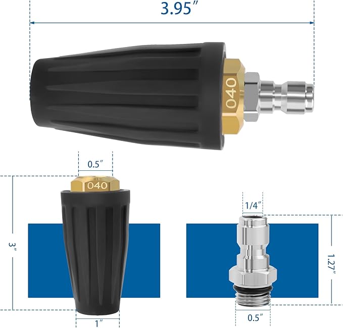 Pressure Washer Tips Turbo Nozzle - 4000PSL Max Rotating 360° Pressure Washer Turbo Nozzle 4.0 GPM 4.0 Orifice With 1/4'' Quick Connect for Cleaning Garden Car Brick, Concrete, and Vinyl Surfaces
