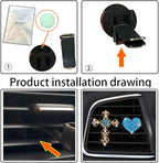 2 Pack Car Vent Clip Bling Car Accessories,Crystal Cross and Heart Car Vent Clip Air Freshener,Car Diffuser Vent Clip Diamond Car Decoration Car Essentials for Women(Blue)