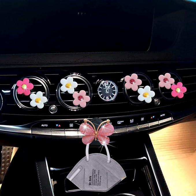 Cute Daisy Air Vent Clips 9 Pcs Flower Car Air Fresheners Vent Clips Charms Car Diffuser Vent Clip Car Decor Car Interior Decoration Cute Car Accessories for Women (White&Pink&Light Pink)