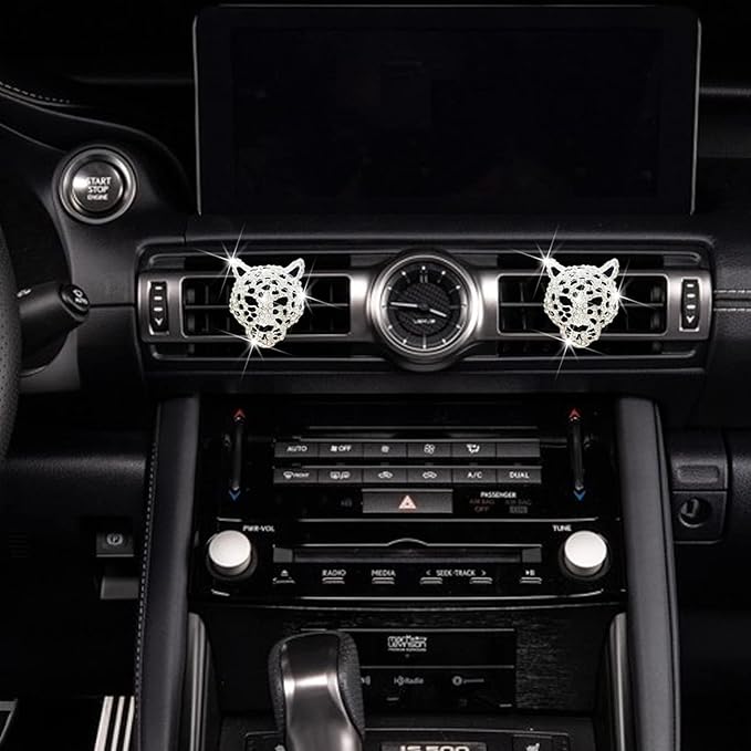 Bling Leopard Air Vent Clips, Crystal Leopard Car Air Fresheners Vent Clips Car Diffuser Vent Clip Rhinestone Decoration Interior Decor Bling Accessories for Women (Silver)