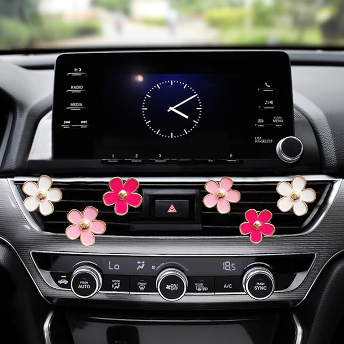 Car Air Freshener Vent Clips for Women 6 Pieces Cute Car Vent Clips Decorations Daisy Flower Car Accessories Air Freshener Clips for Christmas Anniversary Girls Gift (6 pcs white pink rose red)