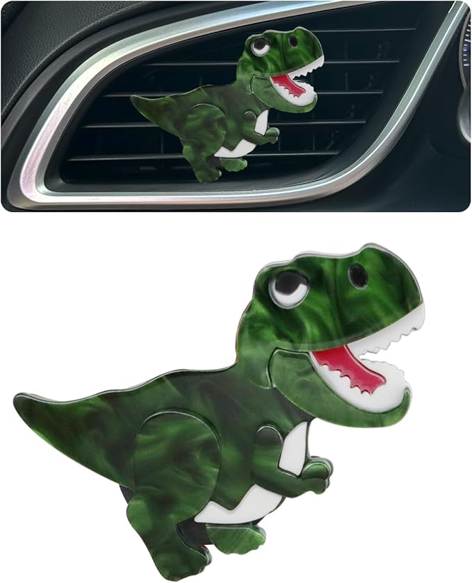 Dinosaur Car Air Freshener Vent Clip,Refillable Aroma Diffuser with T-Rex Design,Customizable Scents and Interchangeable Decor for Women,Teens,New Drivers (Green)