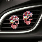 Pink Skull Air Vent Clips, 2 Pcs Bling Skeleton Car Air Fresheners Vents Clips Funny Car Diffuser Diamond Car Interior Decor Cute Car Accessories Car Decoration for Women +Sunflower Mask Hook