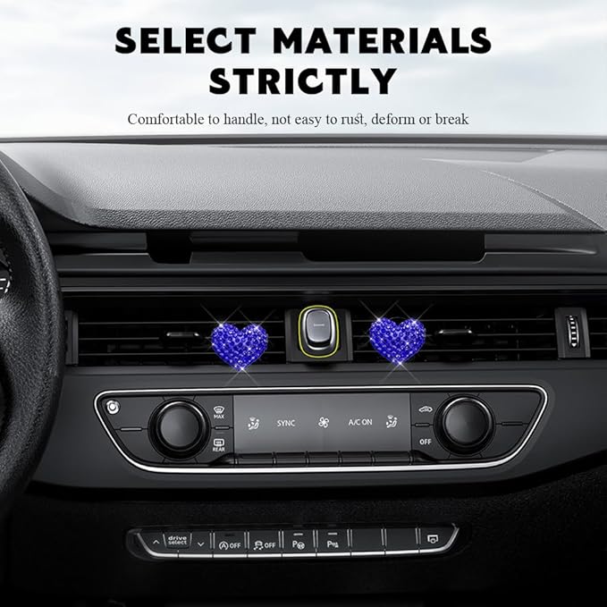 4PCS Bling Heart Air Vent Clips, Car Air Freshener for Women, Air Fresheners Diffuser Clip Charm, Car Air Conditioning Outlet Clip Decorative Accessory for Women Girls (Blue, Style1)