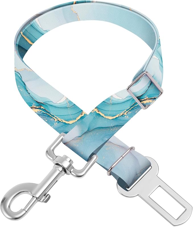 Adjustable pet cat and Dog car seat Belt，The Lanyard is Flexible and Adjustable from 20 to 33 inches(Blue Marble)