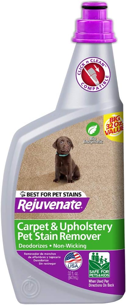 Rejuvenate Bio-Enzymatic Carpet & Upholstery Spot & Stain Remover Odor Remover Simply Spray and Walk Away â€“ Removes Mud, Chocolate, Grass, Pet Stains and More, 32 Fl Oz (Pack of 2)