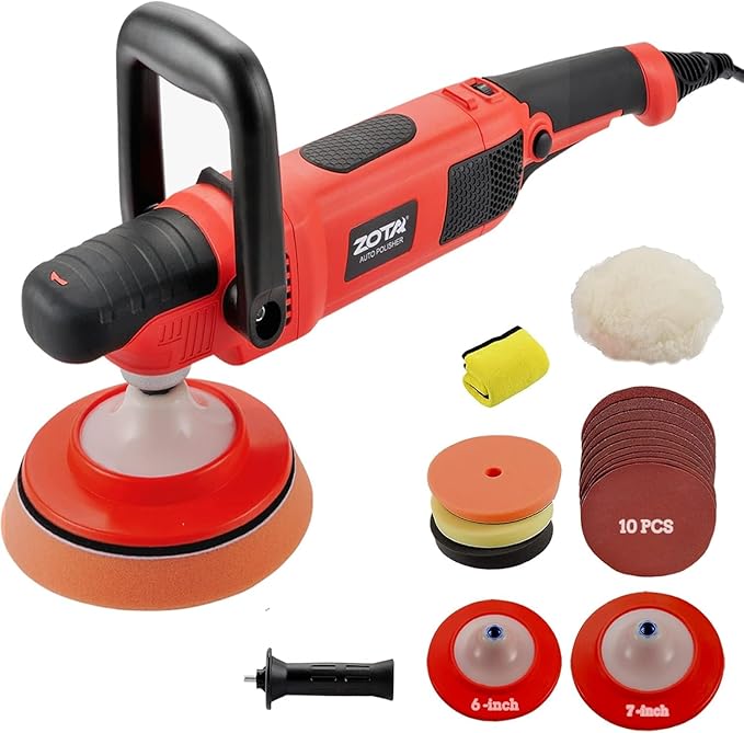 Rotary Polisher, 1200W Double Torque 6-inch/7-inch Car Polisher, 6 Variable Speed 1100-3050RPM Buffer with Soft Start