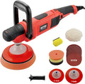 Rotary Polisher, 1200W Double Torque 6-inch/7-inch Car Polisher, 6 Variable Speed 1100-3050RPM Buffer with Soft Start