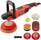 Rotary Polisher, 1200W Double Torque 6-inch/7-inch Car Polisher, 6 Variable Speed 1100-3050RPM Buffer with Soft Start