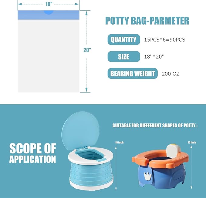 VISATOR Portable Travel Potty Chair Liners Bags Universal with Drawstring, 90 PCS (18 * 20INCH) (White)