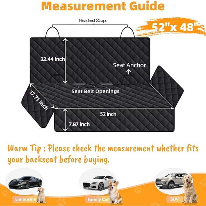 Dog Car Seat Cover for Back Seat Pet Cover for Dogs Waterproof Car Seat Protector Durable Nonslip Scratchproof Seat Covers for Cars SUV& Trucks
