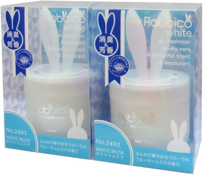 Diax Poppy Rabbico White Air Freshener and Deodorant 2 Packs, White Musk Scent, Lovely Ears Shape, Beutiful/Elegant Soft Color