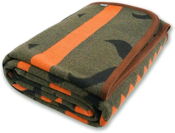 PuTian Merino Wool Blanket - Warm, Thick, Washable, 87" x 63" Large Throw for Outdoors, Camping,Couch, Bed, Travel - Super Soft Wool Blanket (Striped Fire Green)