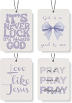 Christian Scripture Car Air Freshener 4Pcs, Inspirational Bible Quotes Hanging Scents,purple Bible Quote Gift Air Freshener Hanging in Car Wardrobe Drawer or Book.