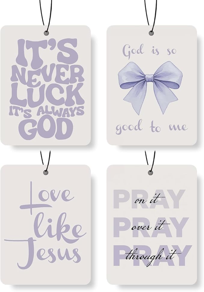 Christian Scripture Car Air Freshener 4Pcs, Inspirational Bible Quotes Hanging Scents,purple Bible Quote Gift Air Freshener Hanging in Car Wardrobe Drawer or Book.