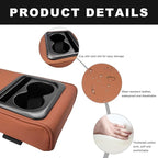 Car Center Console Armrest Pillow, 14"×8.3" Waterproof Leather Armrest Box Cover with Cup and Phone Holder, Soft Memory Foam Arm Rest Console Pad Protector for SUV Truck (Brown, Glossy)