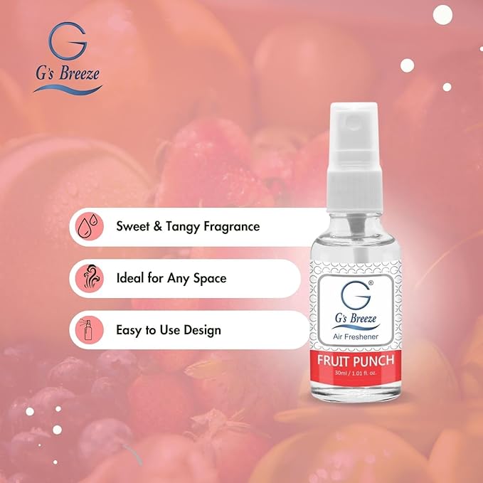 G's Breeze Fruit Punch Air Freshener – Blend of Tangy Berries, Citrus & Tropical Fruits - Long-Lasting Fruity Scent - Uplifting & Invigorating Sweet Aroma for Homes, Cars, and Offices