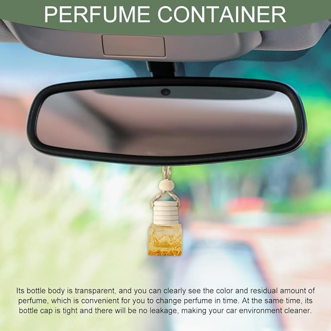 5PCS Hanging Car Air Freshener, Car Air Freshener Diffuser, 8ml Hanging Essential Oil Diffuser Bottle, Auto Interior Cute Glass Empty Perfume Bottle Ornament for Most Vehicles (Water Cube)