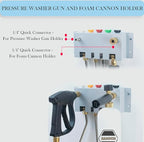 Pressure Washer Gun & Wand Holder - Foam Cannon & Nozzle Tip Holder for Car Pressure Washer Kit Storage Rack Wall Mount (Fit 1/4" Quick Connector)