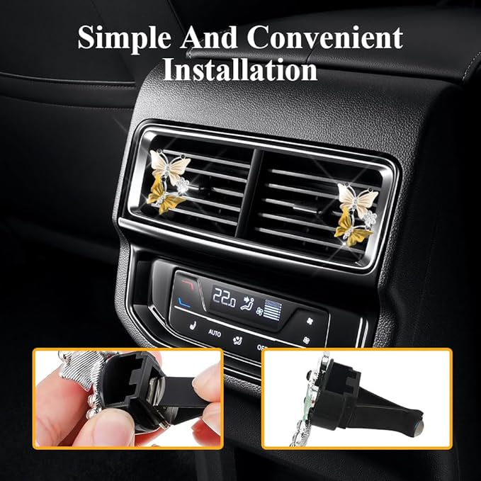 2PCS Car Air Fresheners Vent Clips, Butterfly Car Accessories, Sparkly Bling Dual Butterfly Auto Air Vent Clips, Automotive Cute Air Conditioning Outlet Decoration Universal for Women Girl