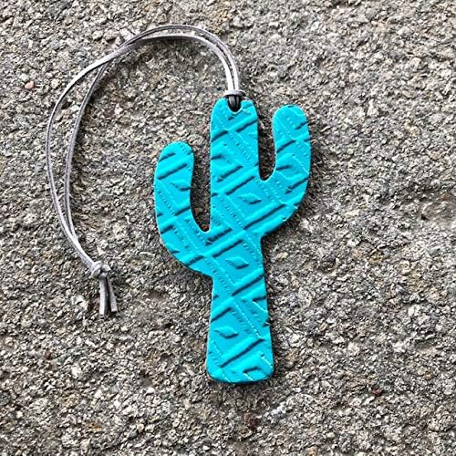 Air Flair | Leather Car Air Freshener | Cactus | Aztec Pattern (Turquoise, Warm Sugar Scent)