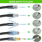 West Bay Sewer Jetter Kit 100 FT for Pressure Washer, 5800 PSI Drain Cleaner Hose 1/4 Inch NPT Corner Rotating and Button Nose Sewer Jetting Nozzle Spanner Watertight Tape Pearl Corsage Pin(Green)