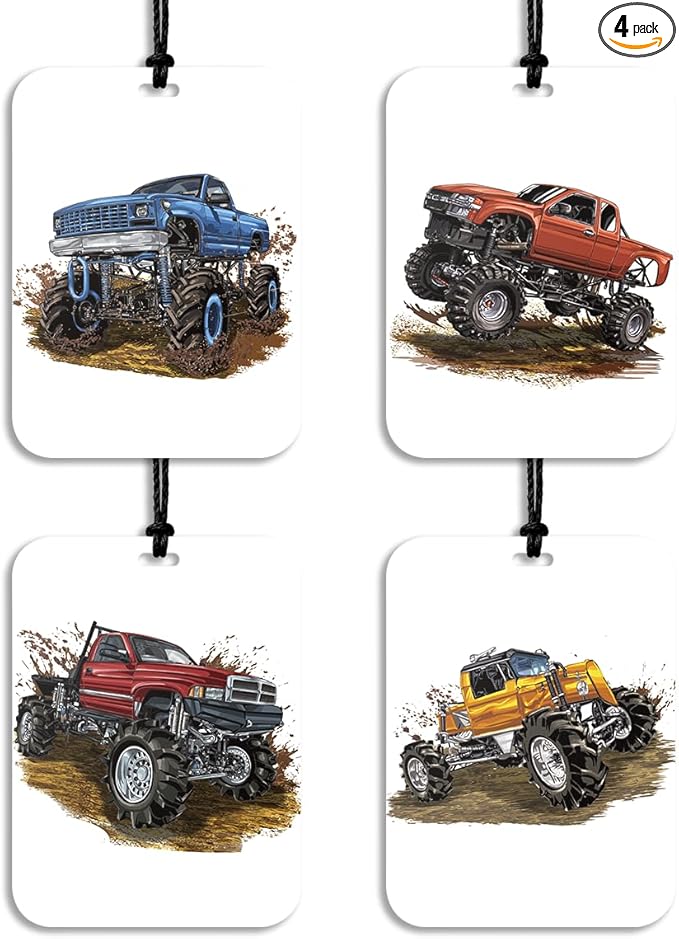 4Pcs Monster Truck Car Air Freshener Hanging Hotwheels Car Accessories Gifts for Women Men Teen Boy Cute Air Freshener for Interior Car Mirror Home Wardrobe Decor