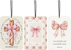 Cross Bows Christian Car Air Freshener Hanging 3Pcs Vintage Bows Bible Verses Car Accessories Interior, PROVERBS 31:25 Coquette Bows Cars Mirror Decor Cross Religious Gifts for Women Men(Lavender)