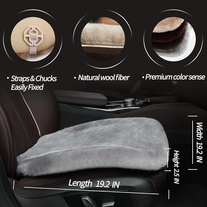 LLB Genuine Sheepskin Car Seat Cushion Seat Covers for Cars Trucks SUV Comfort Seat Protector Pad for Car Driver Seat Car Accessories for Women Office Chair Car Decor (Grey, Front Seat Cushions-2 Pcs)