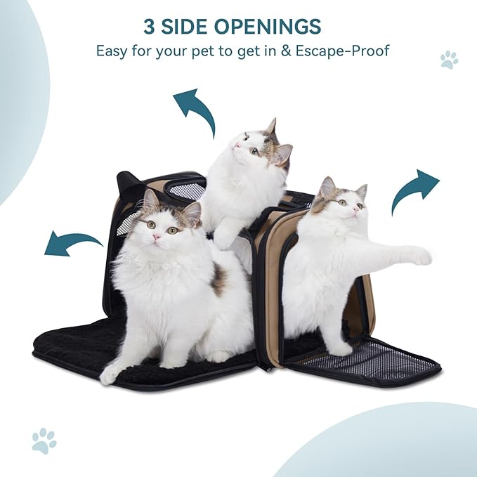 PETSFIT Pet Carrier for Cat, Small Dogs, Dog Carrier Airline Approved, TSA Approved Soft Cat Carrier for Travel, Small Animal Carrier for Pets Under 12 Lbs, Khaki