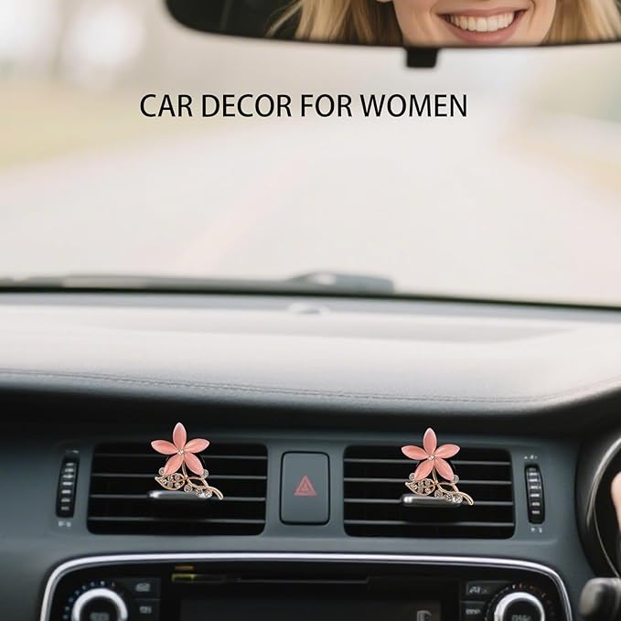Lotus Flower Car Air Freshener Vent Clips,2pcs Pink Bling Flower Car Accessories for Women,Vanilla Scent Car Air Fresheners