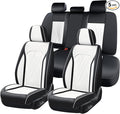 FLORICH Leather Car Seat Cover Full Set Automotive Seat Covers 5 Seats Front and Back Seat Cover Full Coverage Car Seat Protector Universal Fit for Most Car Truck SUV, Black&White