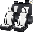 FLORICH Leather Car Seat Cover Full Set Automotive Seat Covers 5 Seats Front and Back Seat Cover Full Coverage Car Seat Protector Universal Fit for Most Car Truck SUV, Black&White