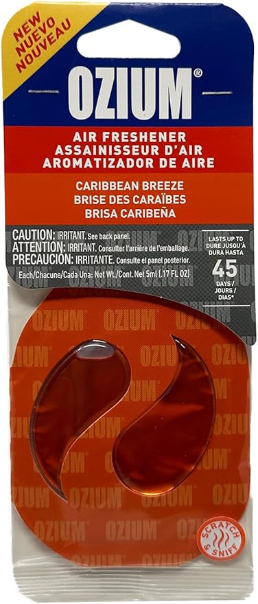 Ozium Paper Membrane Hanging Car Air Freshener - Automotive Air Fresheners and Odor Eliminator for Car (Caribbean Breeze, 1 Pack)