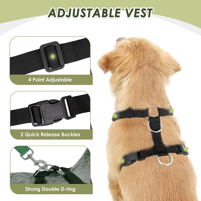Lukovee Dog Seat Belt for Car, Adjustable Dog Car Harness for Large Medium Small Dogs, Soft Padded & Breathable Mesh Dog Seatbelt with Car Strap and Carabiner (Green,S)