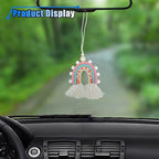 Boho Macrame Rainbow Car Charm, Handmade Car Rear View Mirror Charm, Car Air Freshener Decoration Pendant, Car Mirror Hanging Accessories, Essential Oil Diffuser for Car Interior (Style Three)