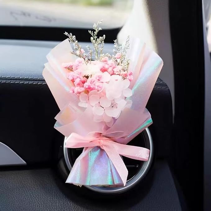 Pink Mini Dried Flowers Bouquet for Car Air Vent Clips, Air Outlet Perfume Decoration, Flower Gifts for Her Car FlowerVent Clips Air Fresheners Interior Accessories Automotive