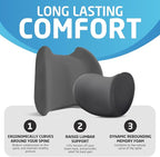 Lumbar & Neck Support Pillow Kit - Gray - Back & Neck Support Pillow for Car & Office Chair - Memory Foam Pillow - Ergonomic Pillow for Neck & Back Pain Relief