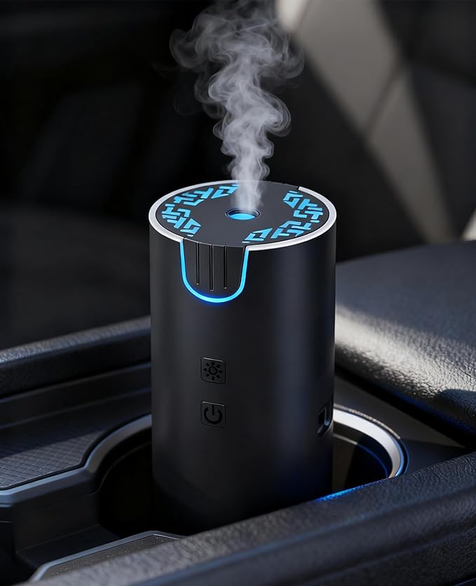 100ML Car Diffuser, USB Rechargeable Battery Operated, Cordless Portable Essential Oil Diffuser with 7 LED Color Lights, 2 Timer Modes
