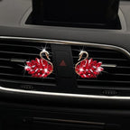 Katutude 2 Pcs Crystal Swan Car Air Vent Clips with Fragrance Tablets, Car Diffuser Air Freshener Vent Clips Air Conditioner Outlet Clip Charm Bling Car Interior Decoration, Red
