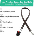Genuine Leather Dog seat Belt for car, Safe Distraction Free Driving, Heavy-Duty Design with Military Grade Hardware, Harness for Small, Medium and Large Pets (Brown, 30")