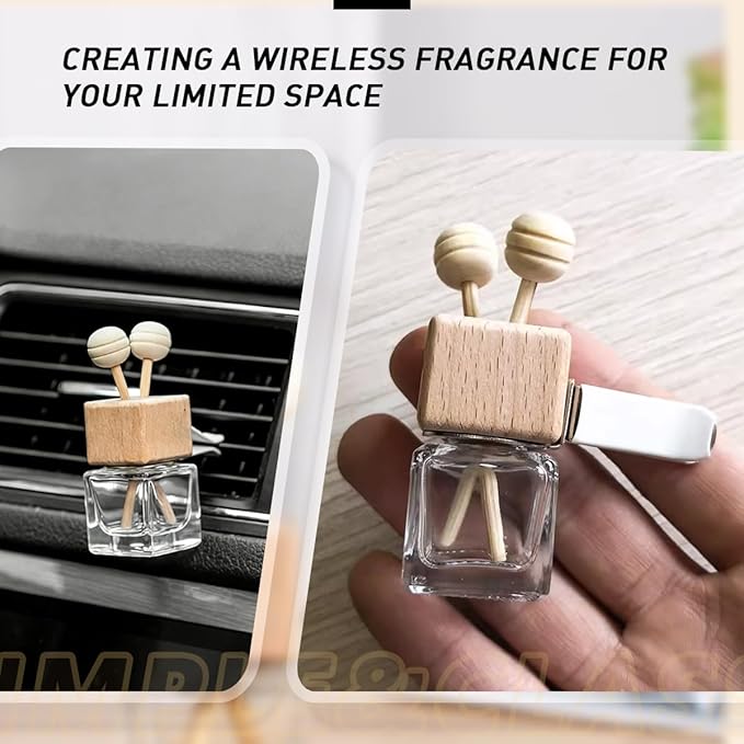 2 Pack Car Diffuser Air Freshener Bottles Refillable Empty Glass Essential Oil Diffuser with Vent Clip Wooden Sticks Universal Square Aromatherapy Diffuser for Vehicles Home