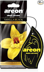 AREON MON MA31 Hanging Best Car Air Freshener Vanilla Black Scent, Paper Hanging Ornaments, Long Lasting Scent for Car or Home 12 Pack